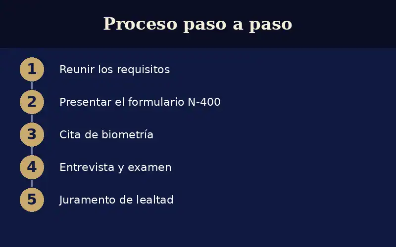 Abogado de Ciudadanía y Naturalización en Nueva York 2 Diagrama de flujo del proceso de naturalización y sus etapas legales.