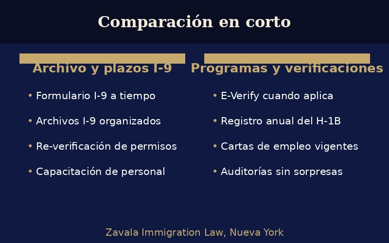 Abogado de Inmigración Empresarial en Nueva York 4 Gráfico de lista de verificación para el cumplimiento de inmigración patronal en Nueva York.