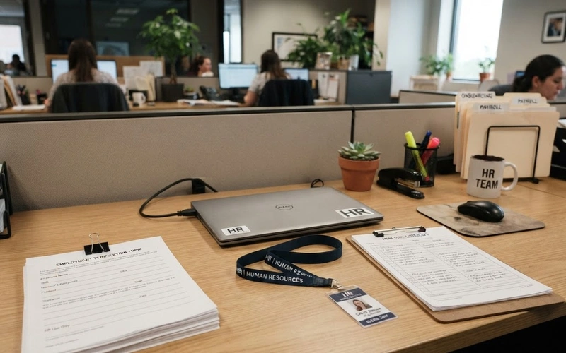Abogado de Inmigración Empresarial en Nueva York 3 Documentos de cumplimiento laboral y formularios sobre un escritorio de oficina en Nueva York.